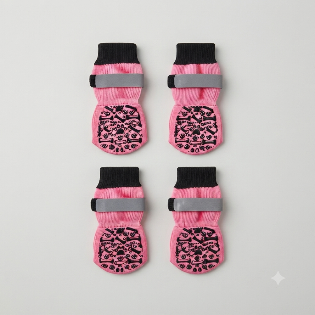 Chaussettes chien antidérapantes et réfléchissantes - Lot de 4