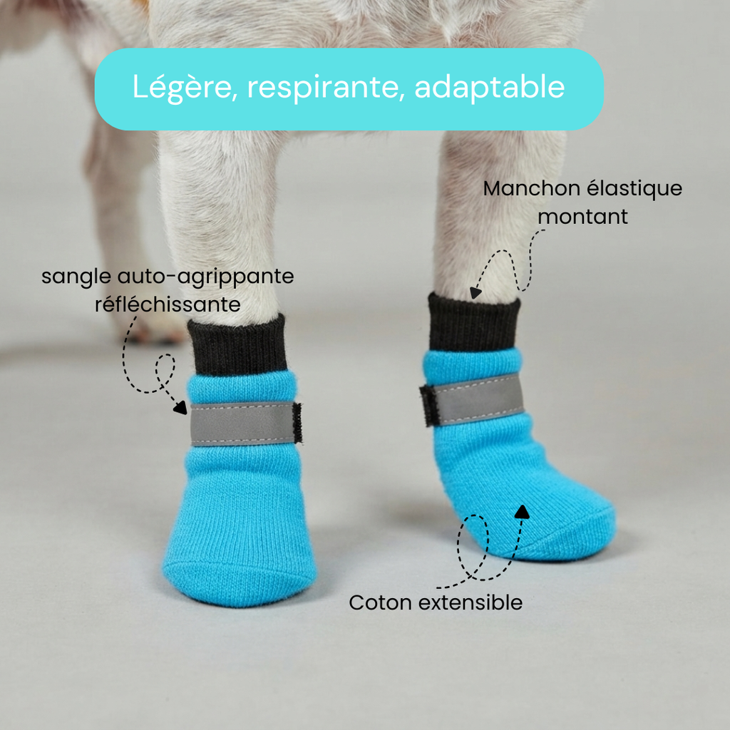 Chaussettes chien antidérapantes et réfléchissantes - Lot de 4