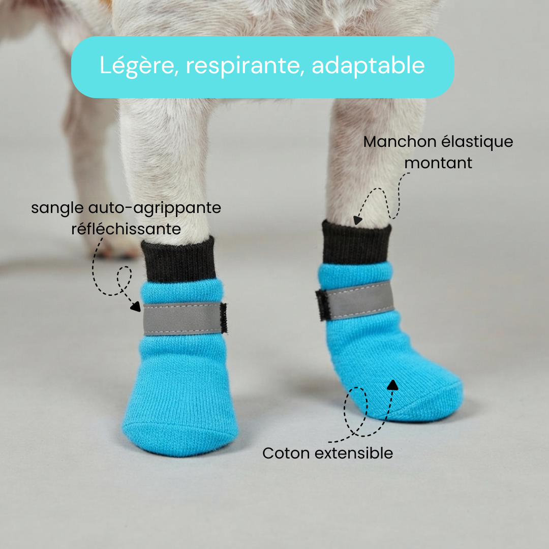 Chaussettes chien antidérapantes et réfléchissantes - Lot de 4