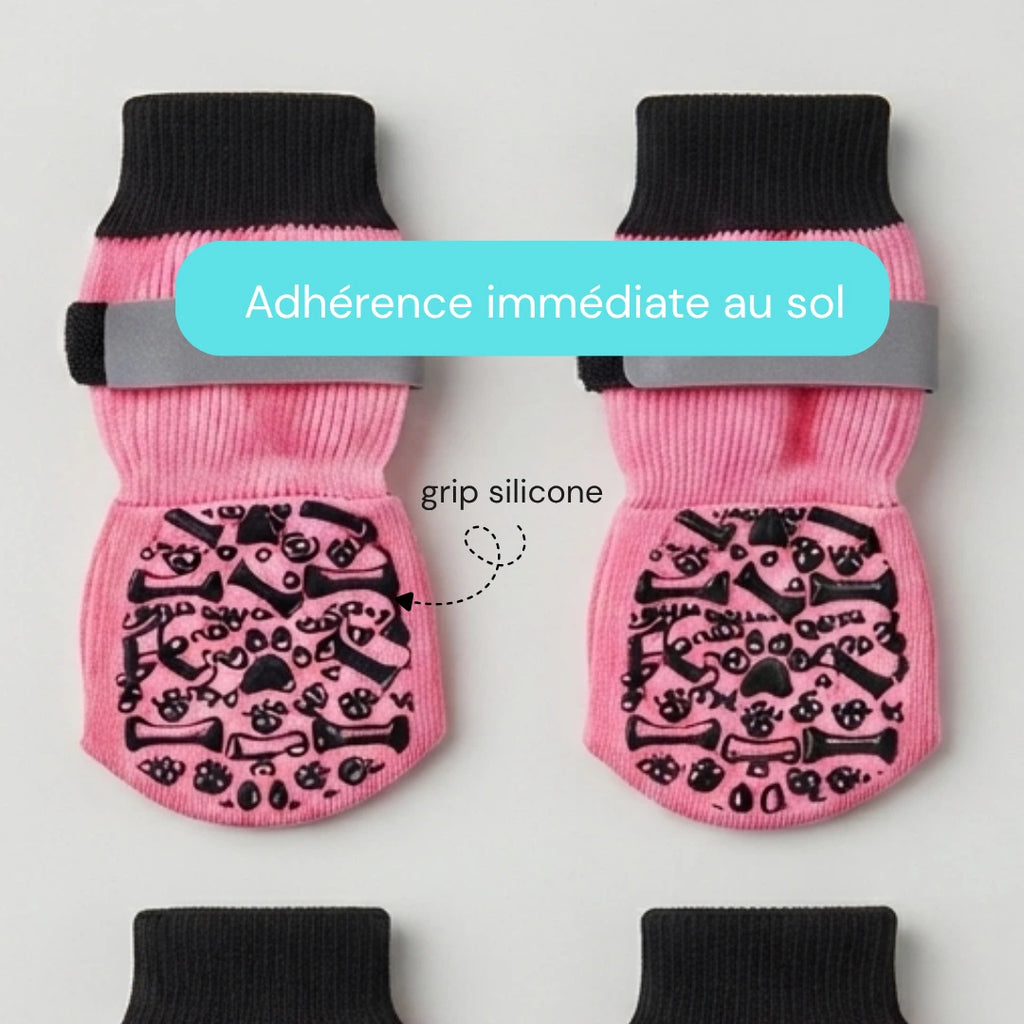 Chaussettes chien antidérapantes et réfléchissantes - Lot de 4